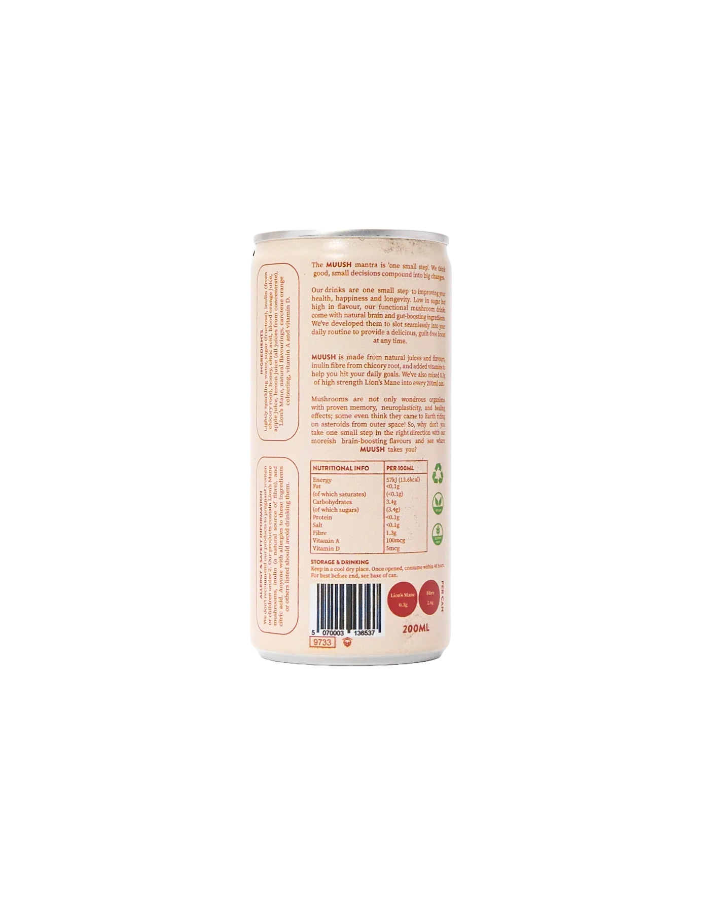 Mini Orange & Lemon Lion's Mane Soda (200ml) - Image 2